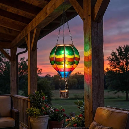 TERESA'S Collections Valentines Day Outdoor Decorations Hot Air Balloon Solar Lantern ,Hanging Flickering Flame Outdoor Lights for Garden Trees Yard, Colorful Lamp Decor for Mom Lovers