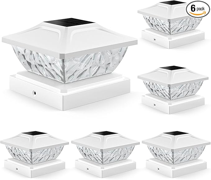 Solar Post Cap Lights Outdoor 6 Pack, 2 Mode Bright Fence Post Solar Lights Outdoor Waterproof, Deck Fence Post Cap Light Solar Powered for 4x4 4.5x4.5 5x5 Posts in Garden Decor