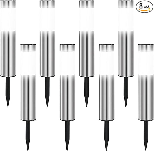 8 Pack Solar Pathway Lights Outdoor, Solar Walkway Lights with Polished Stainless Steel Layer, IP45 Waterproof Outdoor Solar Lights for Garden Yard Landscape Driveway Patio Deco