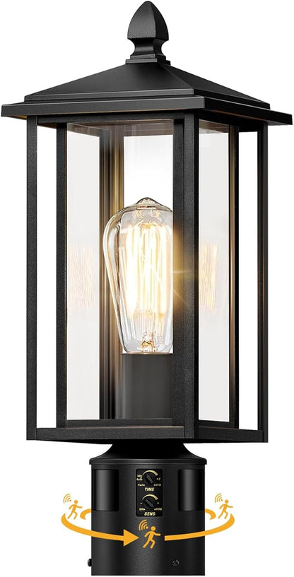 17" Motion Sensor Outdoor Post Lights, Dusk to Dawn Lamp Post Light Fixture with Tempered Glass, Waterproof Aluminum Pole Lights Outdoor, Outside Lamp Posts Outdoor Lighting for Garden Yard Pathway