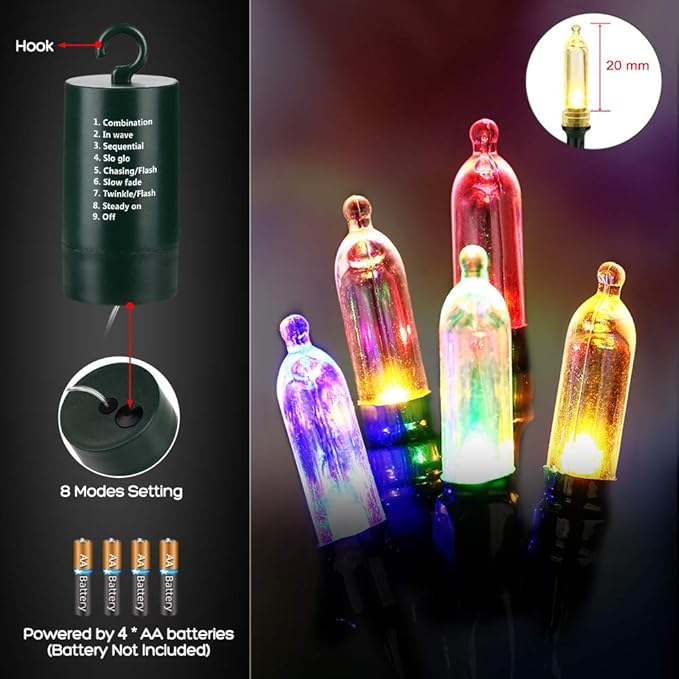 Jnaurb Battery Christmas Lights, 33ft 100 LED Christmas Decorative Lights with 8 Modes & Timer, Waterproof Battery Operated Fairy Light for Party, Patio, Xmas Tree Decorations(Multicolor)