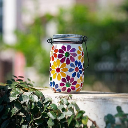 Stargarden Mosaic Solar Lantern ,Mosaic Lights ,Outdoor Hanging Jar Lights ,Waterproof Solar Lamps for Tree, Garden, Patio, Yard, Outdoor(Flower)