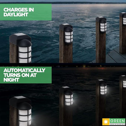 GreenLighting Marina Solar Post Cap Lights - Fits 4x4 Wood Outdoor Solar Powered Post Cap, Fence, Deck, Garden - Bright LED, Waterproof Nautical Lighting - Black 8 Pack