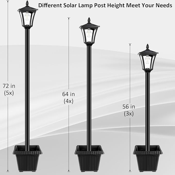 Lamp Post Light with Planter, Solar Outdoor