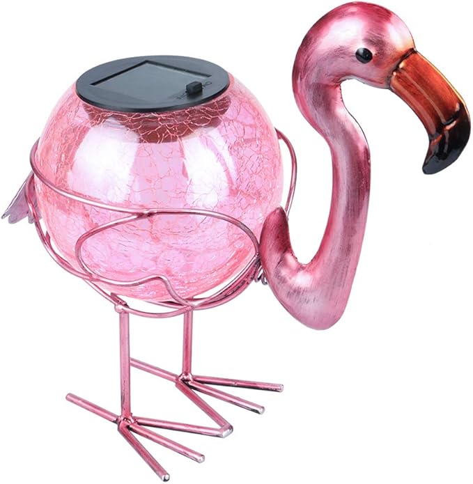 MUMTOP Flamingo Solar Light Outdoor Garden Decor, Solar Flamingo with Crackle Glass Globe Waterproof Tabletop Decorative Lights for Outside Patio Yard Decorations