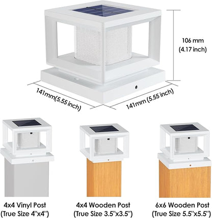 Mlambert 4 Pack Solar Post Lights Outdoor, Waterproof Fence Cap for Deck, 4x4 6x6 Wooden Vinyl Outdoor Lights with Shinning Effect, White