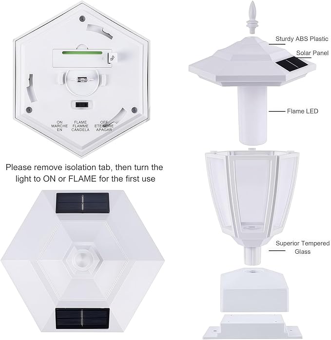 White Post Lighting Fixture with Planter, Solar Outdoor