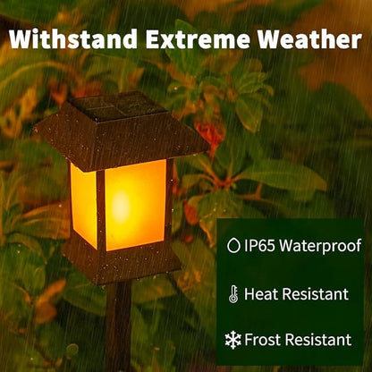 6Pack Solar Pathway Lights Outdoor with Flickering Flame, IP65 Waterproof, Solar Flame Lights with Hook, Upgraded 1000mAH Battery, Up to 12Hrs, Auto On/Off, Decor for Garden, Walkway