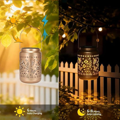 Lyeasw Garden Decor Butterfly Solar Lanterns Waterproof, Christmas Garden Gifts for Women Mom Grandma, Hanging Solar Lights for Outside, Metal Outdoor Decorations for Patio, Yard, Pathway(Bronze)
