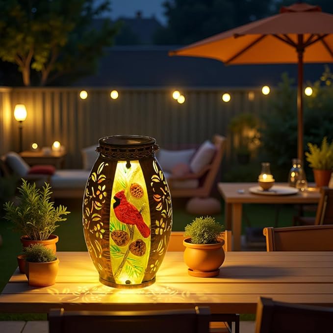 STARSOUL Solar Lantern Outdoor Waterproof, Hanging Solar Lantern for Patio Garden Yard Decor, Cardinal Gift for Mom Grandma, Cardinal Outdoor Decor