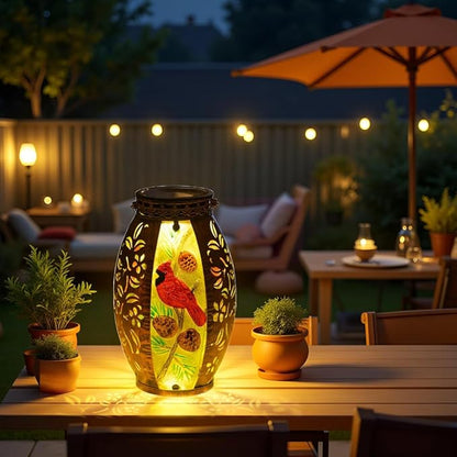STARSOUL Solar Lantern Outdoor Waterproof, Hanging Solar Lantern for Patio Garden Yard Decor, Cardinal Gift for Mom Grandma, Cardinal Outdoor Decor