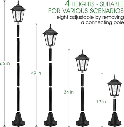 66" Metal Solar Lamp Post Light 50 Lumens, 2 Pack Solar Pole Light Outdoor Waterproof, Post Lighting Outside for Porch Yard Driveway Garden Patio Decor
