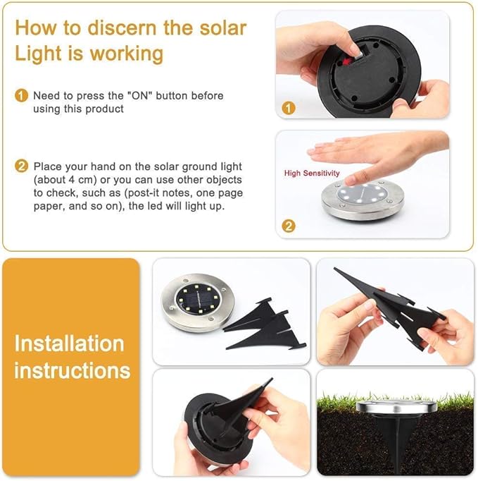 Aogist Solar Ground Lights, 8 LED Garden Disk Lights In-Ground Outdoor Landscape Lighting for Lawn Patio Pathway Yard Deck Walkway (Warm White, 8 Pack)