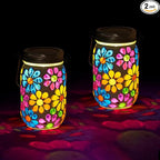 2-Pack Metal Flower Solar Lanterns for Porch, Waterproof LED