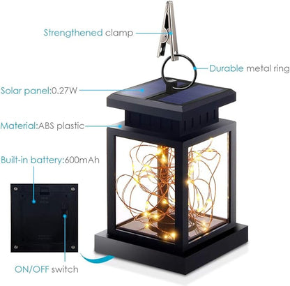 TOPCHANCES Solar Mason Jar Lights, Outdoor Lantern Hanging Lights Lamp Solar String Lights,IP44 Waterproof, Built-in 600 mAh Rechargeable Battery for Garden Patio Courtyard (Stars)