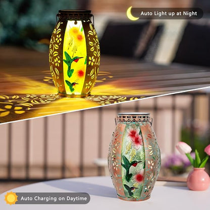 STARSOUL Solar Lantern Outdoor Waterproof, Hanging Solar Lantern for Patio Garden Yard Decor, Hummingbird Garden Decor, Hummingbird Gift for Women