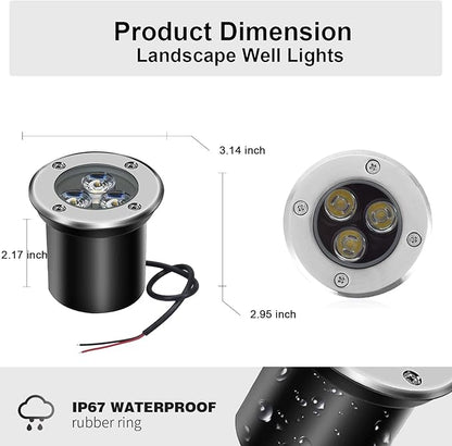 Low Voltage In-ground Lights LED Well Light Landscape Light with Connectors 3W 12V 24V Waterproof IP67 Pathway Lights Outdoor spotlights Trees Flags for Garden,Yard,Tree (Cool White)