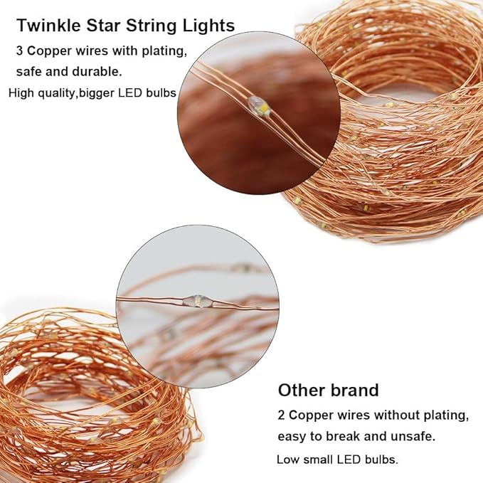 Twinkle Star 300LED 99FT Copper Wire String Lights Battery Operated 8 Modes Fairy Lights with Remote Waterproof Fairy String Lights for Outdoor Christmas Lights Wedding Party Decoration Warm White