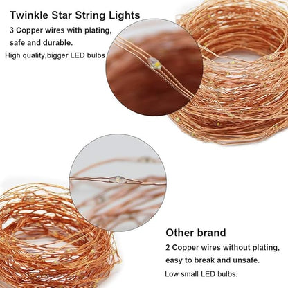 Twinkle Star 300LED 99FT Copper Wire String Lights Battery Operated 8 Modes Fairy Lights with Remote Waterproof Fairy String Lights for Outdoor Christmas Lights Wedding Party Decoration Warm White