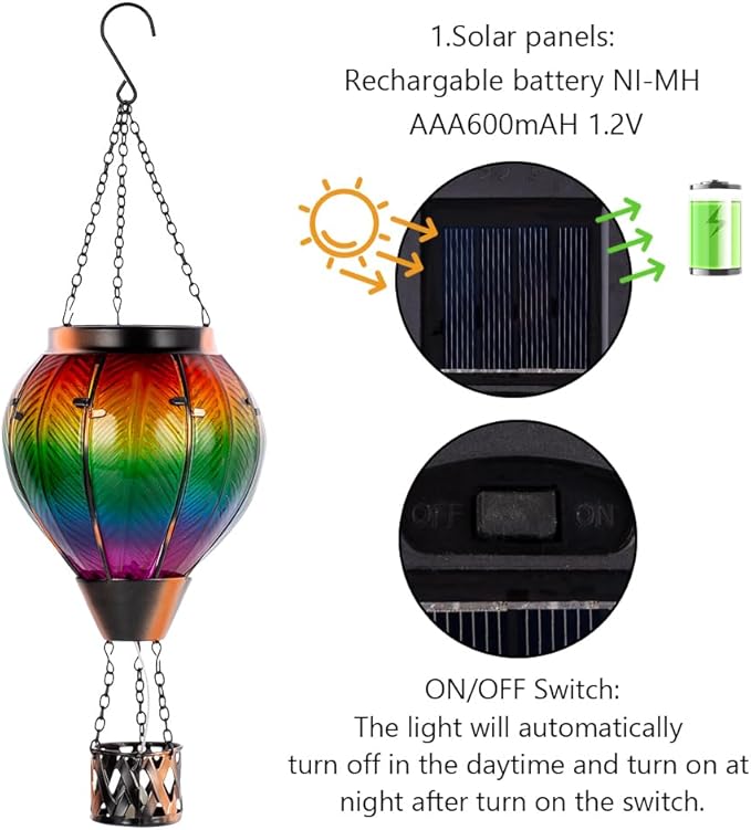 Metal Hanging Solar Lanterns for Garden, Waterproof LED