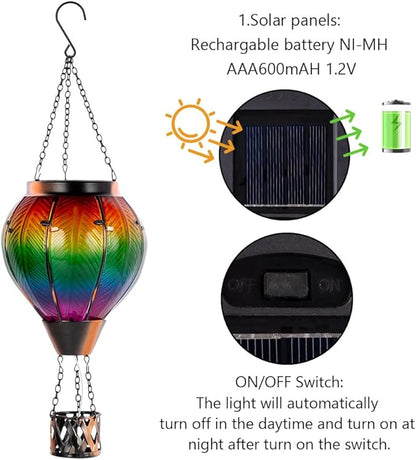 Starsoul 2PCS Hot Air Balloon Solar Lantern Colorful Solar Hot Air Balloon Lantern with Flame Light Waterproof Hanging Outdoor Lantern with Candle Holder for Patio Garden Yard Farmhouse Decor