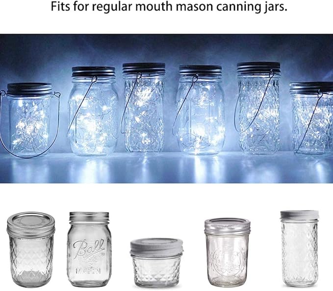 Solar Mason Jar Lights, 8 Pack 15 LED Waterproof Fairy Firefly Jar Lids String Lights with Hangers(NO Jars), Patio Yard Garden Wedding Easter Decoration - Cool White