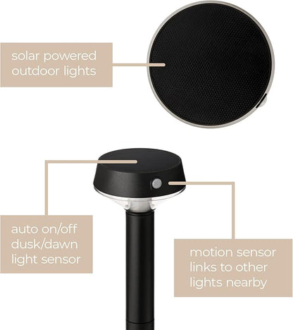 EcoPath Solar Collection LED Landscape Path Light or Fence Post Light with Linkable IR Motion Sensor and Daylight Sensor 80 Lumens 8 Hours on Full Charge 3000K in Black (Pack of 2)