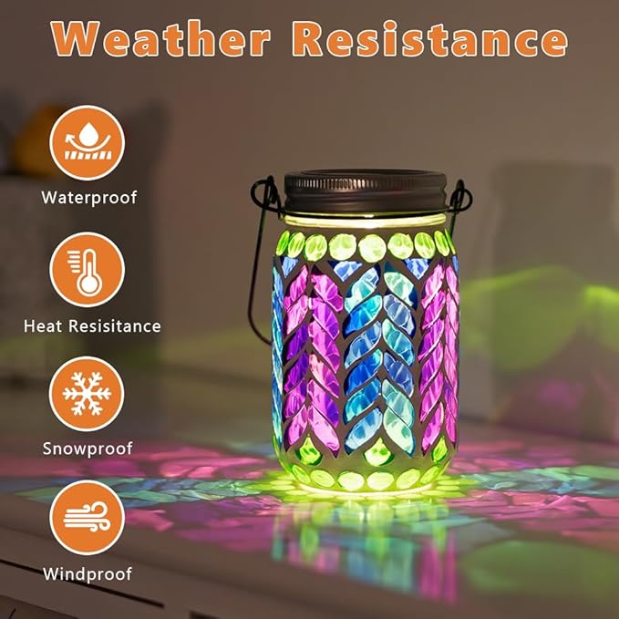 Stargarden 4 Pack Mosaic Solar Lantern ,Waterproof Outdoor Hanging Jar Lights, Mosaic Lights Solar Garden Decor for Patio Pathway Yard