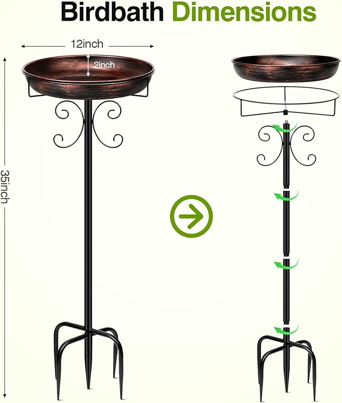 Freestanding Bird Bath, Heavy-Duty Metal