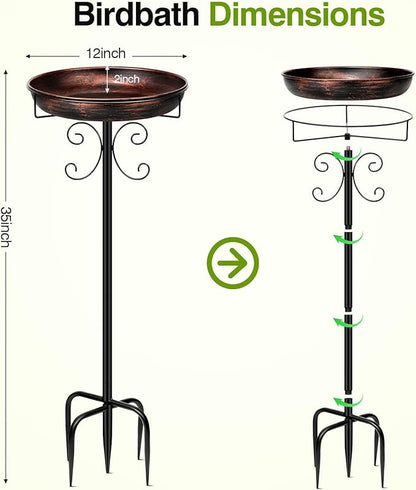Freestanding Bird Bath, Heavy-Duty Metal