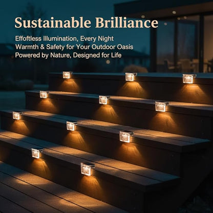 TIJNN Solar Deck Lights Outdoor Waterproof (6 Pack) – LED Solar Fence Lighting for Steps, Stairs, Railing, Patio & Backyard – Wireless Auto Dusk to Dawn Warm White Decor