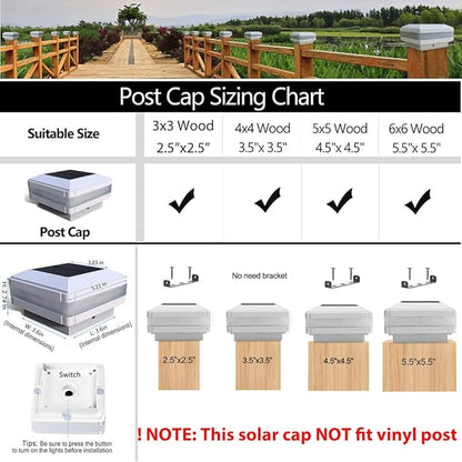 Sumaote Solar Post Cap Light for 4x4 Wooden Post, 52 LEDs 160 Lumen Outdoor Deck Lights IP65 Waterproof, 6000K Daylight White Decorative Lighting for Fence Deck Railing Garden, White Shell, 1 Pack