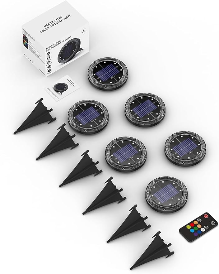Color Changing Solar Ground Lights with 33ft Long Distance Remote Control - Flat Solar Lights Outdoor Waterproof - Pathway Lights Solar Powered for Yard Decorative Outside Lawn Walkway [6 Pack]