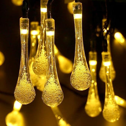 Solar String Light Outdoor Waterproof Solar Drop Lights,Water Drop Fairy Lights 13ft 20LEDs Solar Light with 8 Modes Solar Party Lights for Garden,Christmas Decorations (Warm White)