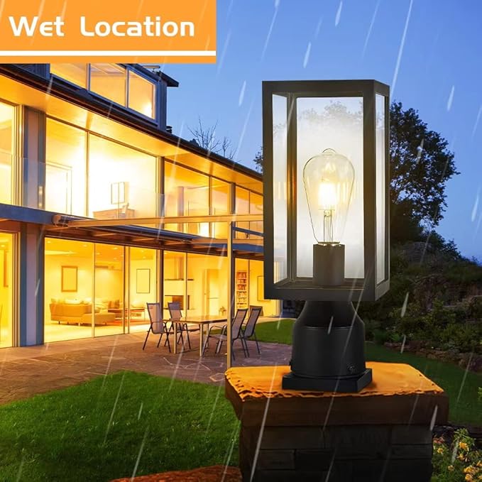Outdoor Post Lighting Fixture, Black Weatherproof Post Light