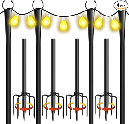 4 Pack 10Ft String Light Poles, Metal Poles with Fork for Outside Lights,Outdoor Metal Light Stand with Fence Brackets Hanging Lights for Garden Patio Wedding Backyard (4 PACK-Upgraded Version)