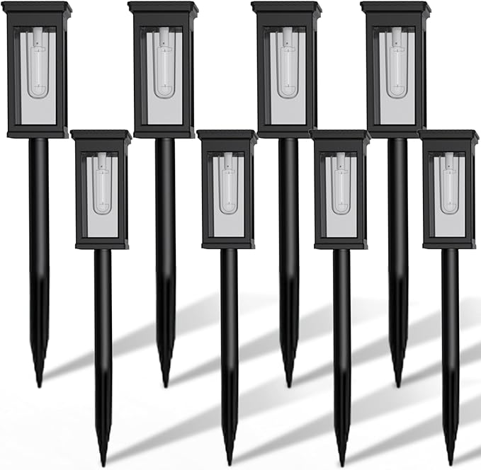 Solar Pathway Lights, 8 Pack Solar Lights Outdoor Waterproof IP65, Auto On/Off Outdoor Solar Lights for Pathway, Garden, Yard, Walkway, Lawn, Patio, Driveway, Landscape Decor Lighting, Black