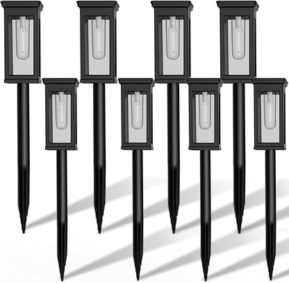 Solar Pathway Lights, 8 Pack Solar Lights Outdoor Waterproof IP65, Auto On/Off Outdoor Solar Lights for Pathway, Garden, Yard, Walkway, Lawn, Patio, Driveway, Landscape Decor Lighting, Black