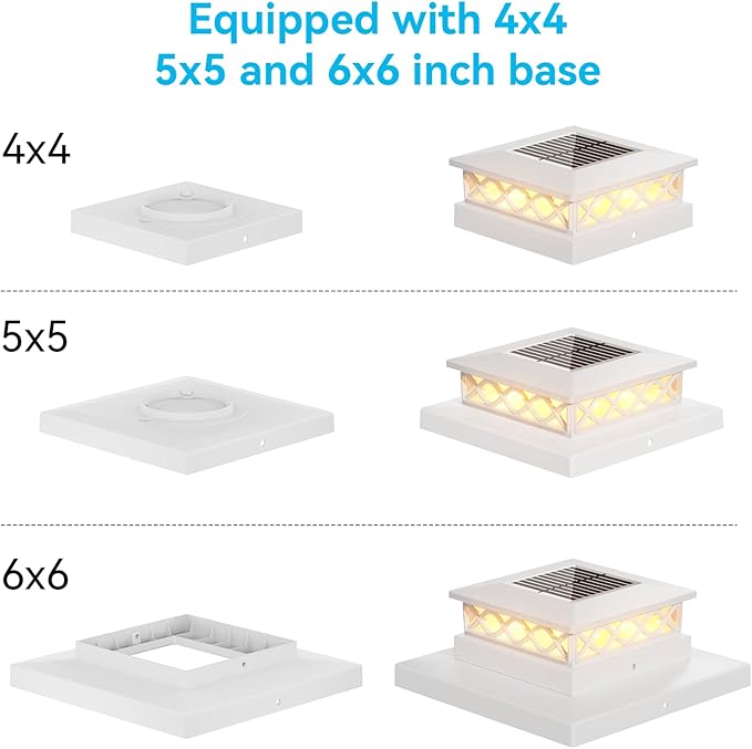 4 Packs Solar Post Cap Lights for Fence and Deck – Auto On/Off Outdoor Lighting, 2 Color Modes with 16 LEDs, Fits 4x4 5x5 6x6 Posts (White)