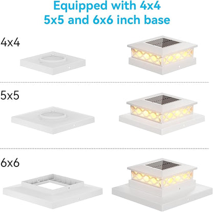 4 Packs Solar Post Cap Lights for Fence and Deck – Auto On/Off Outdoor Lighting, 2 Color Modes with 16 LEDs, Fits 4x4 5x5 6x6 Posts (White)