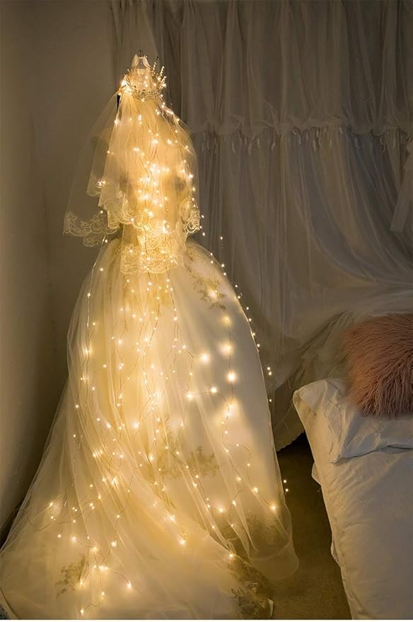 2 Pack Fairy Lights, 250 LEDs Waterfall String Lights, Battery Operated Twinkle Light with Remote, Branch Watering Can Firefly Lights for Garden Outdoor Christmas Tree Decor