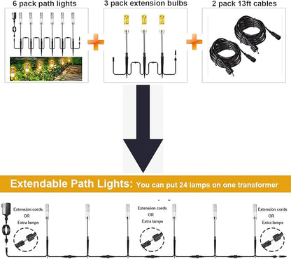 3 Pack Extension Path Lamps Landscape Path Lights, Connect 24 Lamps on One Adapter, IP65 Waterproof LED Path Lights for Lighting Up Your Garden, Pathway, Walkway (Warm White)