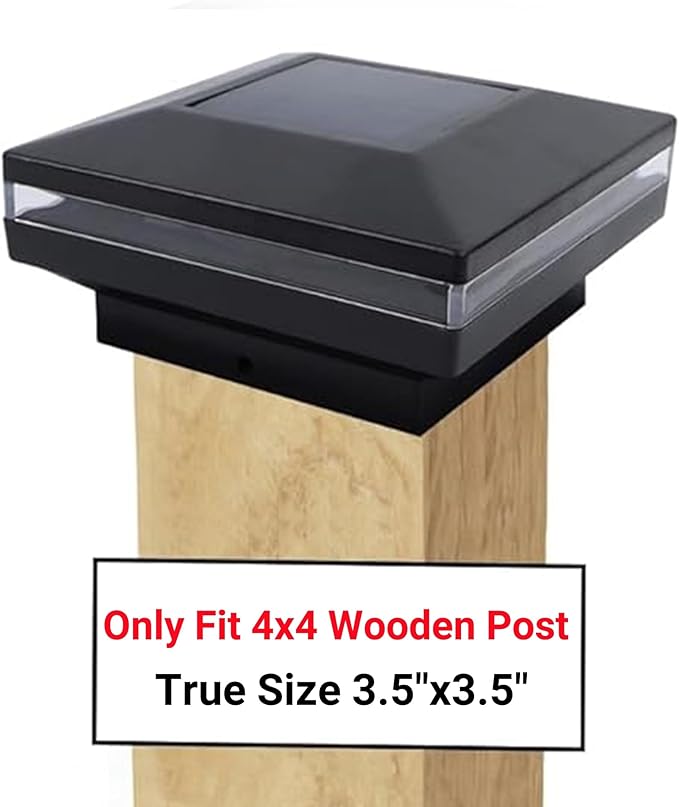 Dynaming 12 Pack Solar Post Lights, Outdoor Solar Powered Decorative Post Cap Light, Black Shell & Warm White LED Lighting for Fence Deck Patio, Only Fit 3.5"x3.5" Wooden Posts