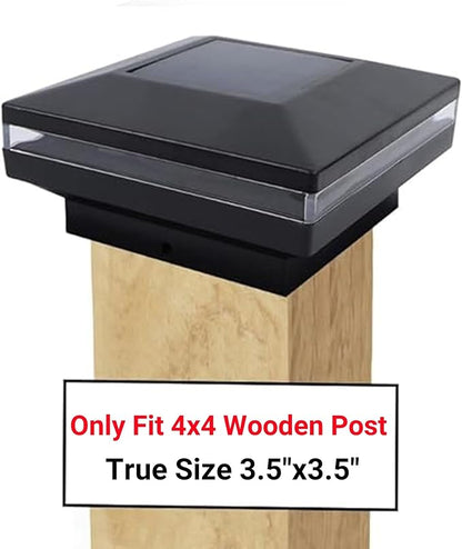 Dynaming 12 Pack Solar Post Lights, Outdoor Solar Powered Decorative Post Cap Light, Black Shell & Warm White LED Lighting for Fence Deck Patio, Only Fit 3.5"x3.5" Wooden Posts