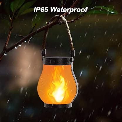 Hompavo Gen2 Solar Lanterns Outdoor with Ultra-Real Flame, Dual Charging (USB/Solar) & 2 Modes - Waterproof Decorative Hanging/Table Lights for Yard Patio Garden Gift Halloween Christmas Decoration, 4