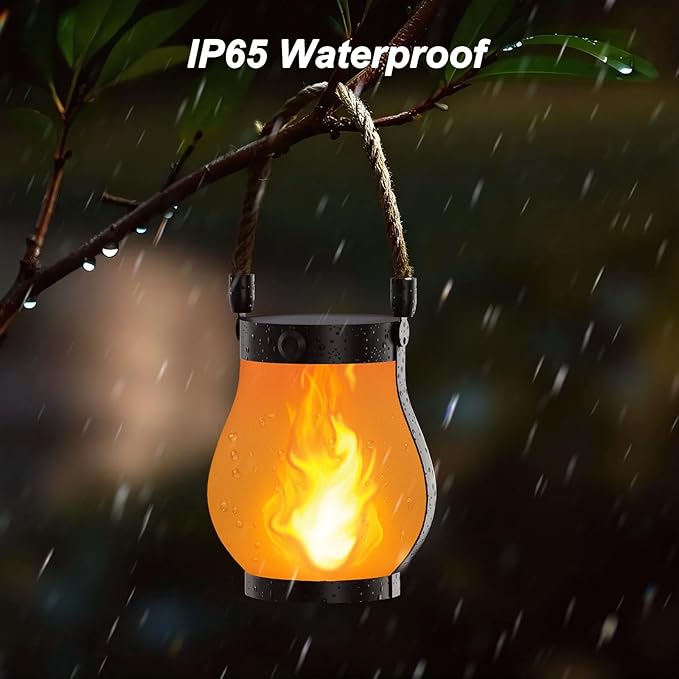 Hompavo Gen2 Solar Lanterns Outdoor with Ultra-Real Flame, Dual Charging (USB/Solar) & 2 Modes - Waterproof Decorative Hanging/Table Lights for Yard Patio Garden Gift Halloween Christmas Decoration, 2