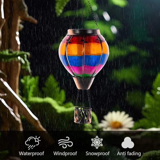 Rustic Hanging Solar Lanterns for Patio, Waterproof LED