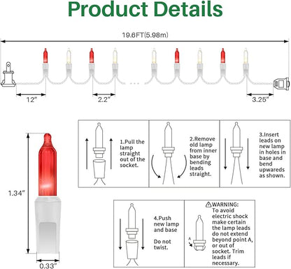 LAMPHOME 100 Count Red Clear Valentine Lights, Connectable 20ft Valentine Room Lights, Plug in Christmas String Light Indoor Outdoor for Christmas Bedroom Valentines Party Galentine's Day Decoration