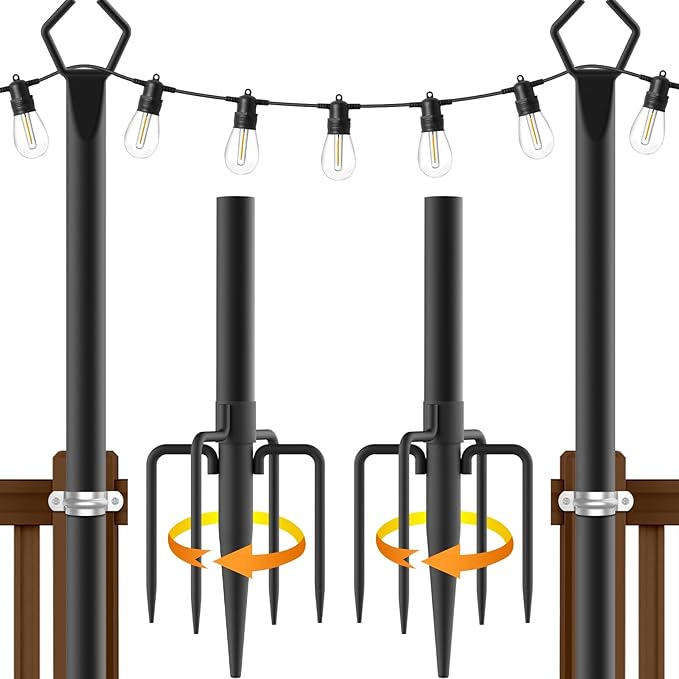 2-Pack Metal String Light Poles, 10ft Patio Stands