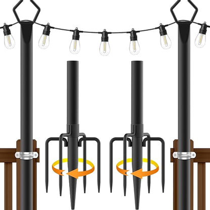 AILBTON 2 Pack 10Ft String Light Poles,Light Poles for Outside String Lights,Outdoor Light Poles with Fork,Metal Pole Stand for Patio,Backyard,Deck